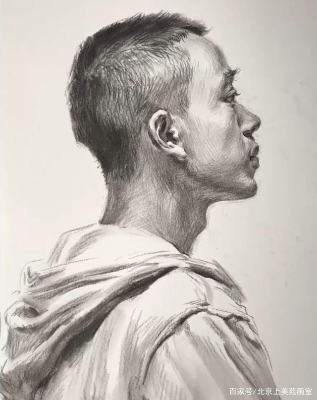 教你处理正侧面男青年素描头像——北京上美苑画室